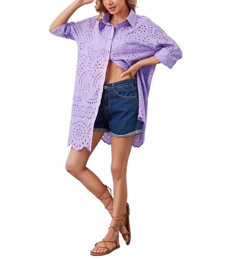 DEUXIEME CLASSE - ARGUE COTTON WIDE DRESS SHIRT シャツ チュニック Amazon.com: AIHUKOCY Women Hollow Out Eyelet Button Down